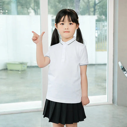 2025 boys' and girls' t-shirts made of pure cotton, medium and large children's solid color polo shirts, short sleeved tops, stu