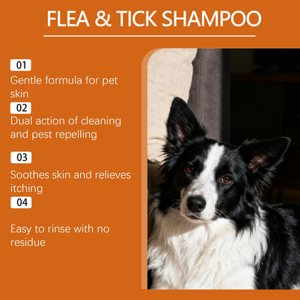 Anti Flea Tick Pet Shampoo Clean Fur Eliminate Fleas Ticks Repel Parasites Soothe Irritated Skin Gentle Dog Cat Grooming Shampoo