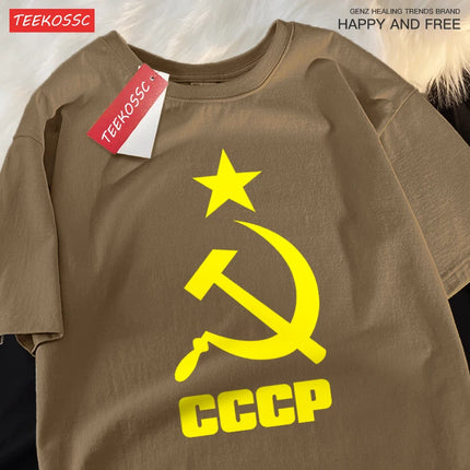 Cccp Hammer Sickle Star T-Shirts Couple Cartoons Sweat T Shirts Personality Summer Clothing Hip Hop Cotton Shirts Men Women