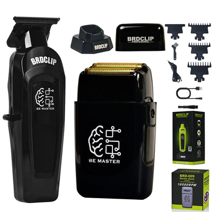 BRDCLIP High Power Professional Barber 2PC Set 8000rpm Shaver Sculpting Salon Hair Trimmer Ceramic Blade Clipper Finish Machine