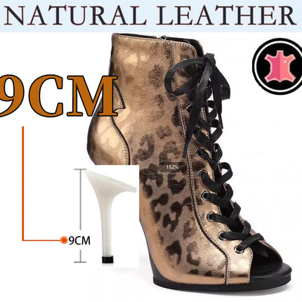 Women Heels Lace-up Black Apricot Boot Stilettos Jazz Dance Lady Shoes For Latin Dancing Outdoor Sexy Stilettos Natural Leather