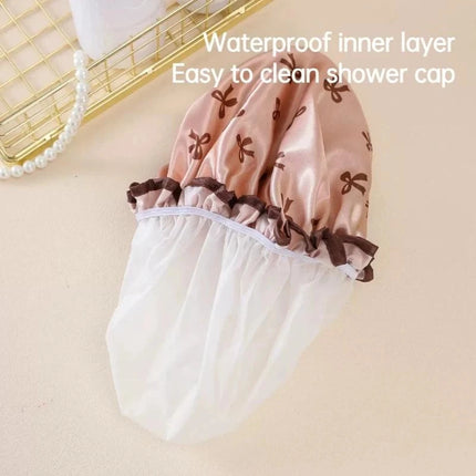1pc Double Layer Shower Caps, Elastic Shower Caps, Waterproof Bath Caps Reusable Shower Caps Hair Hat For Women Ladies Spa Salon