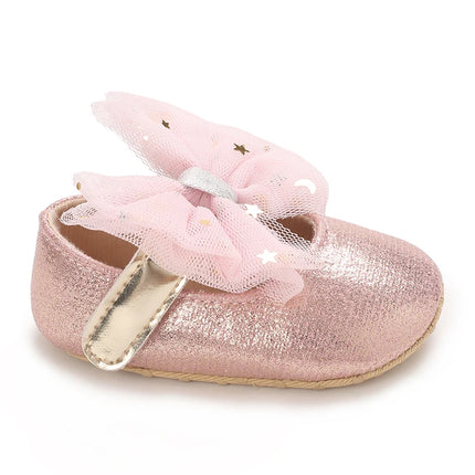 Spring And Autumn Bow 0-18 Months Newborns Wearing Outward Walking Shoes With Durable Soft Sole And Non Slip Princess Shoes