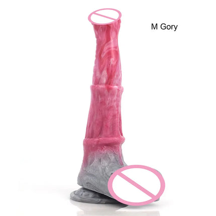 FAAK Colorful Silicone Ribbed Fantasy Horse Knot Dildo with Suction Cup Anal Sex Toys Soft Girthy Huge Fake Penis for Women