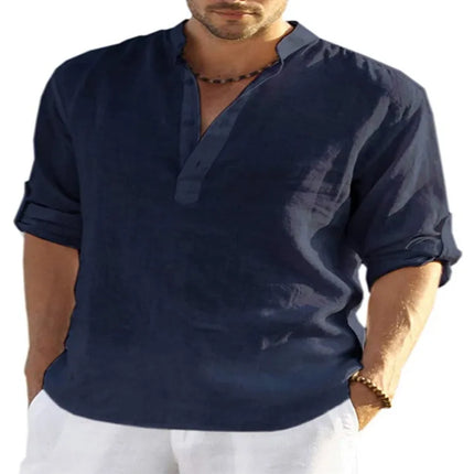 Men's Long Sleeve Cotton Linen Shirt Casual Shirt Oversize Plus Size S-5XL Henley Collar Beach Style Hawaiian Vacation
