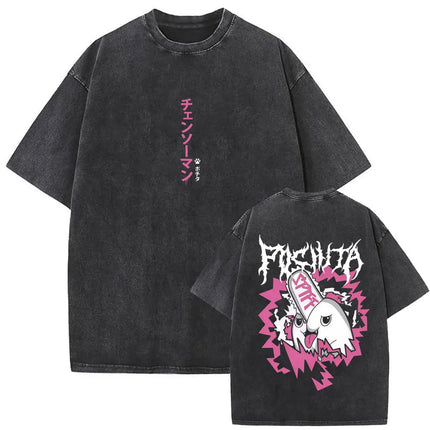 Washed Vintage Anime Chainsaw Man Makima Merch T-shirt Men Women Manga Casual Oversized T Shirts Male Retro 100% Cotton T-shirts