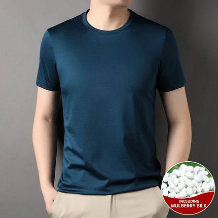 Top Grade 1.7% Mulberry Silk New Brand Tops Round Neck t Shirts For Men 2025 Summer Short Sleeve Casual Fashion Mens Clothing