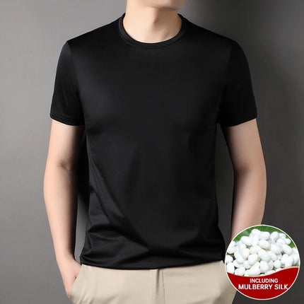 Top Grade 1.7% Mulberry Silk New Brand Tops Round Neck t Shirts For Men 2025 Summer Short Sleeve Casual Fashion Mens Clothing