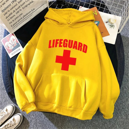 Autumn Winter Women Hoodies Funny Lifeguard Print Hip Hop Fleece Woman Casual Pullover Streetwear Female Y2K Hoodies Clothing