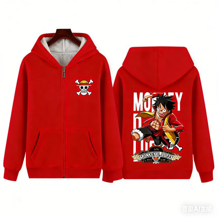 New One Piece Anime Hoodie Zip Up Jacket D Luffy Print Kids Hooded Sweatshirt Daily Casual Streetwear Tops 100-160cm