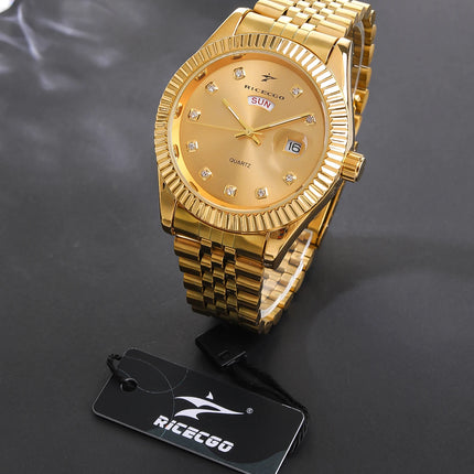 Classic Men's Steel Strap Luxury Wristwatch Business Calendar Stainless Steel Round Male Quartz Watches Clock Wristwatches ﻿