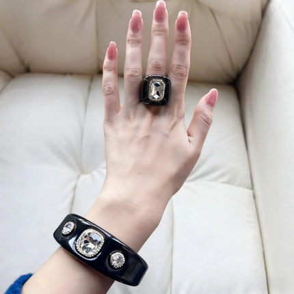 Luxury Jewelry Sets Resin Chunky Bangles Rings Exaggerated Designer Open Bracelet Women's Gift Set Party Accessories New