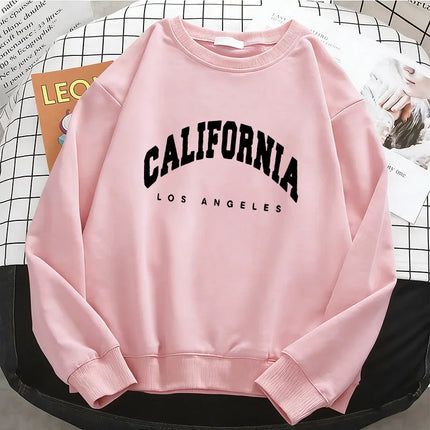 Trendy California Los Angeles  Womens Hoodies Fashion Fleece Sweatshirt Soft 90s O-Neck Pullover Casual Female Clothes