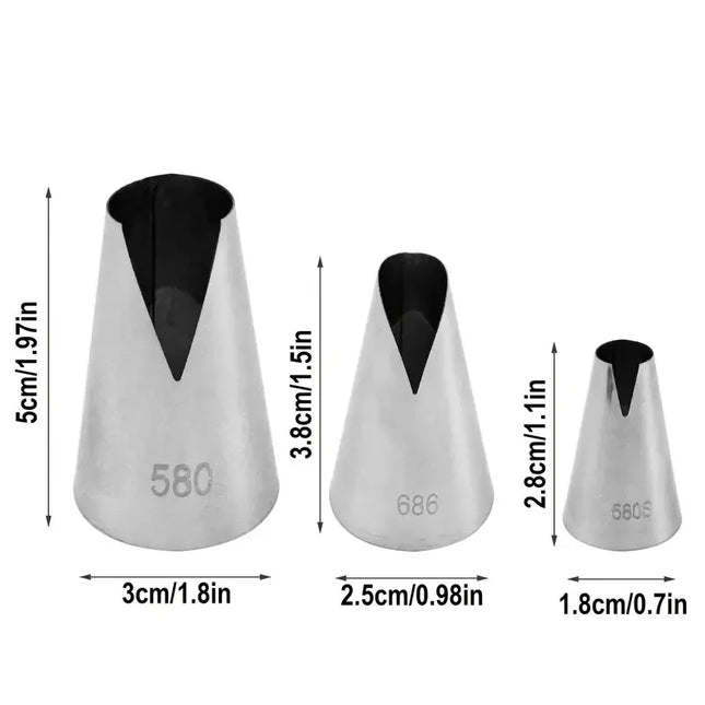 3 Pcs Stainless Steel Russian Piping Tips Set V-Shaped Wave Nozzles for Pastry, Cupcakes, Cakes - Easy to Use and Durable Kitche