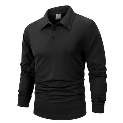 Spring Men's Business Casual Long Sleeved Polo Shirt Solid Color Fashionable Breathable Comfortable Social Business Polos Male