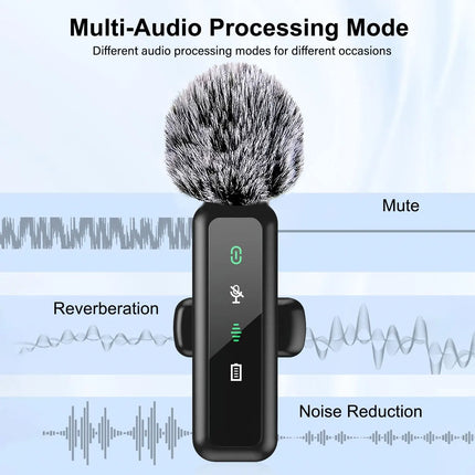 Wireless Lavalier Microphone with Noise Reduction for iPhone Android Phone/Laptop Live Vlog YouTube TikTok Audio Video Recording