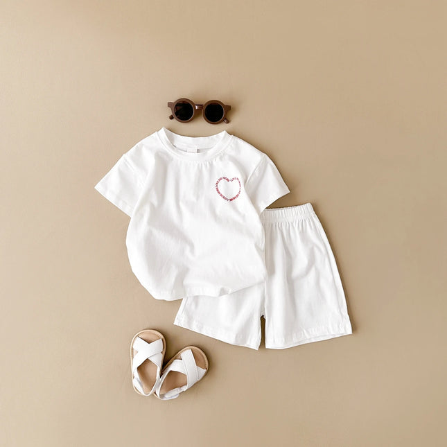 INS Newborn Baby Clothes Set Girls Cotton Heart-Shaped Letter Print Summer T-shirt + Shorts 2Pcs for 1-4Y Baby Boys Clothes