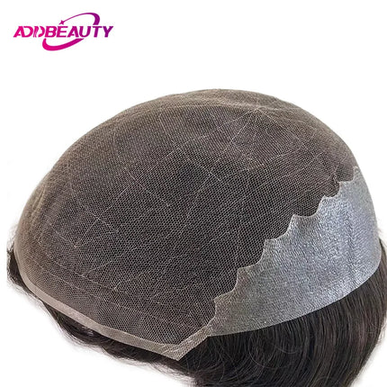 Q6 HD Lace PU Base Men Toupee Indian Human Hair Wig for Man Skinlike Lace PU Natural Remy Hair System Unit Brown Human Hairpiece