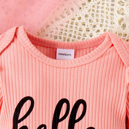 4PCS Autumn New Style Baby From 0 To 6 Months Casual Fashion, Multi-Color Pit Strip Letter Printed Hat Suit + Headscarf Hat