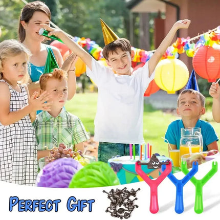 12pcs Mini Rubber Slingshot Poop Slingshot Toy Flying Poop Toys Smiling Stretchy Toy Stress Relief Toy Gift for Kids Adult Party