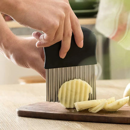 Stainless Steel Potato Chip Slicer Dough Vegetable Fruit Crinkle Wavy Kitchen Knife Cutter Chopper French Fry Maker Tools Gadget
