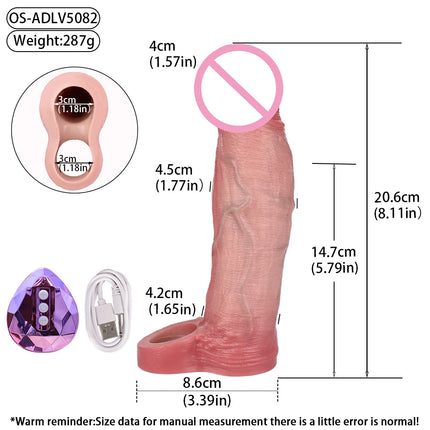 ORALSX Remote Control Vibration Penis Extension Cock Sleeve Silicone Reusable Condom For Men Sex Toys Penis Enlargement Adult 18