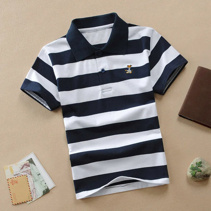 Children's clothing short sleeved T-shirt summer clothes boys and girls striped polo shirt elastic cotton round neck T-shirt 0-1