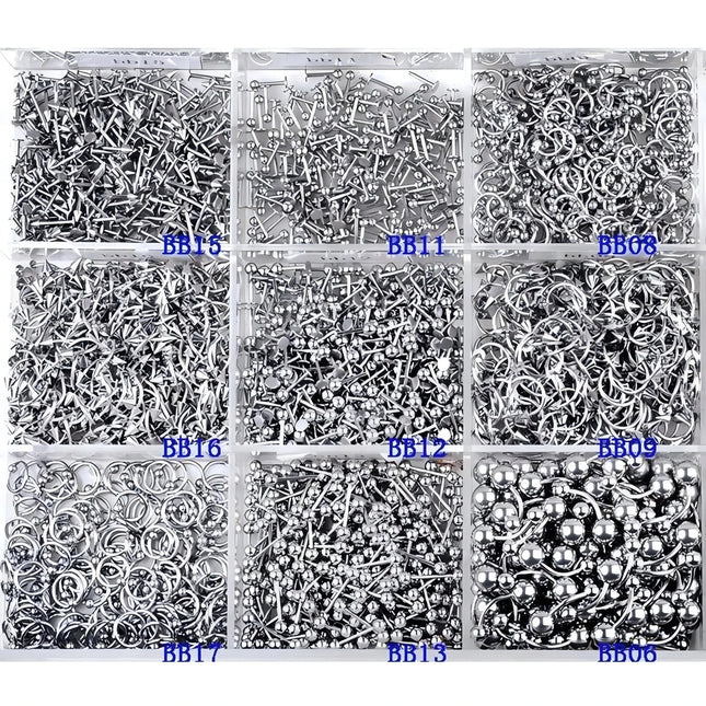45/90PCS Stainless Steel Body Piercing Jewelry Nose Ring Tongue Bars Navel Eyebrow Lip Labret Piercing Jewelry Horseshoe Rings
