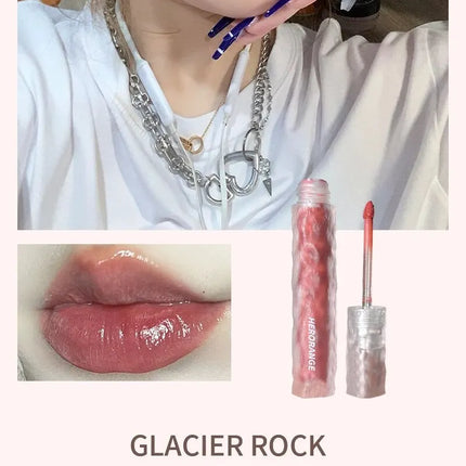 HERORANGEHR292 Glacier Rock Mirror Water Glazed Lip Glaze Moisturizes and Moisturizes, Forming a Film That Is Not Easy to Fade