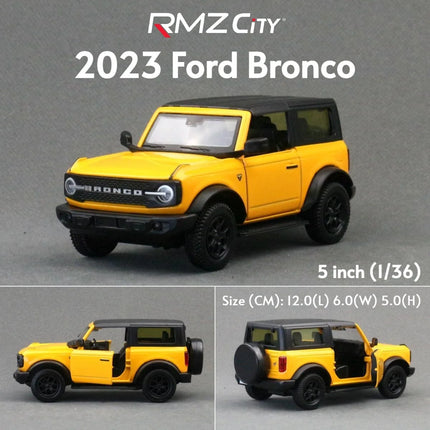 1/36 Ford Bronco SUV Off-Road Toy Car Model For Children RMZ CiTY Diecast Miniature Pull Back Collection Gift for Kid Boys