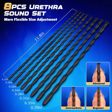 Urethra Sound Penis Plug Toy - 8 PCS Silicone Dilators Catheters & Sounds Set Urethral Plug Male Sex Toys, Sounding Rods Urethra