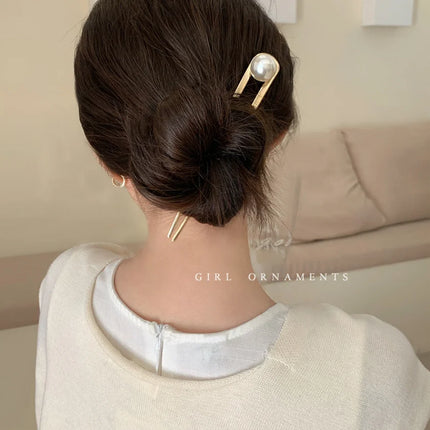 Simple Large U Shape Hair Clips Pins for Women Imitation Pearl Enamel Hair Sticks Bride Hair Styling Accessories Headwear Gift