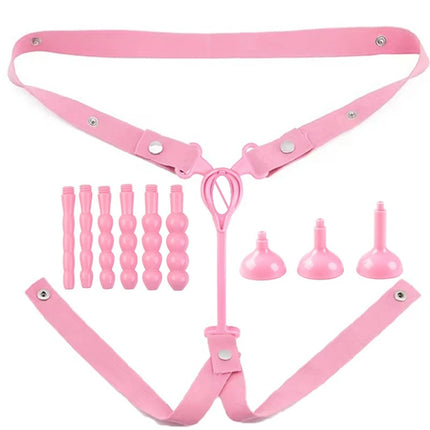 Male Penis Ring Chastity Cage Auxiliary Belt with Urethral Plug Set Anti-off Device Elastic BDSM Adjustable Rope Sex Toy for Man