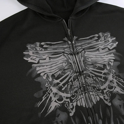 Gothic Butterfly Print Oversize Zip Up Hoodies 2025 Winter New Grunge Long Sleeve Sweatshirt Casual Hooded Jacket Streetwear