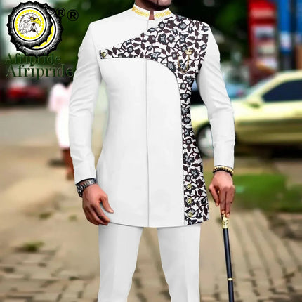 Men's 2 Pieces Suit Elegant Single Breated Slim Fit Embroidery Print Blazer Pants Set African Clothes Party Wedding A2316025