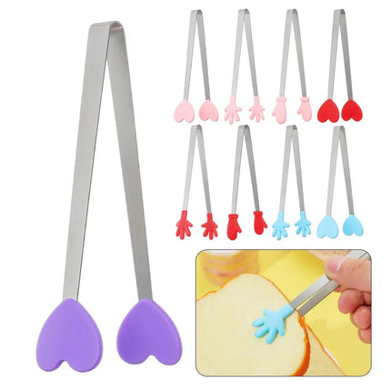 1pc Creative Silicone Stainless Steel Mini Snack Food Tongs Non-slip Handles BBQ Bread Ice Cube Clip Kitchen Accessories