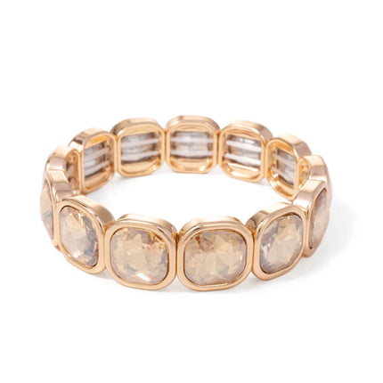 2024 Gold Color Crystal Bangle Handmade Square Shape Rhinestones Boho Women Tennis Bracelet Elastic Bohemian Zircon Jewelry