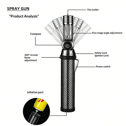 Super Large Firepower Folding High Temperature Spray Gun Lighter Metal Belt Compass Windproof Outdoor Barbecue Camping Lighter