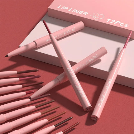 12-Pack Velvet Matte Lip Liner Pens Easy Coloring Lip Outline Pen Long-lasting Moisturizing Lip Makeup Women's Beauty Tools