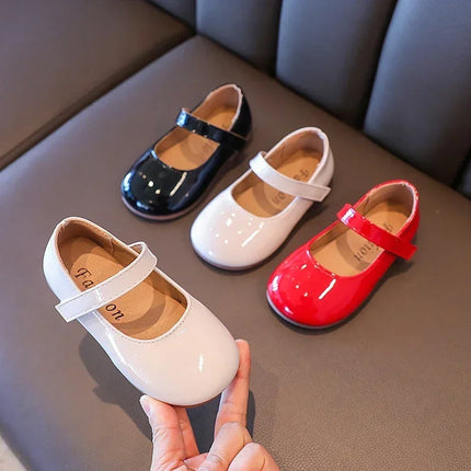 ‌Plain Patent Leather Ballet Flats for Baby Girls  Concise Round-Toe Mary Jane Shoes  Red/White Kids Soft Sole
