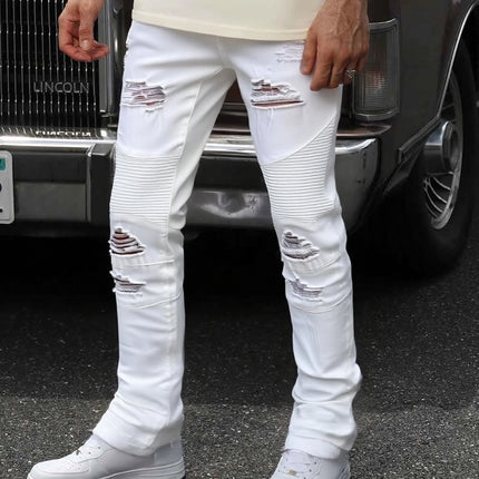 Fashionable Men's Jeans   Cool and Stylish Hip Hop Style Casual Pants   White Cotton Blended Fabric   Breathable and Comfortable