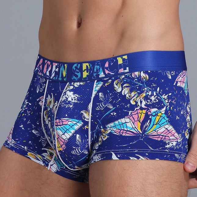 Men's Breathable Ice Silk Printed Boxer Briefs Underwear Fashionable Male Panties Comfortable Calzoncillo Hombre