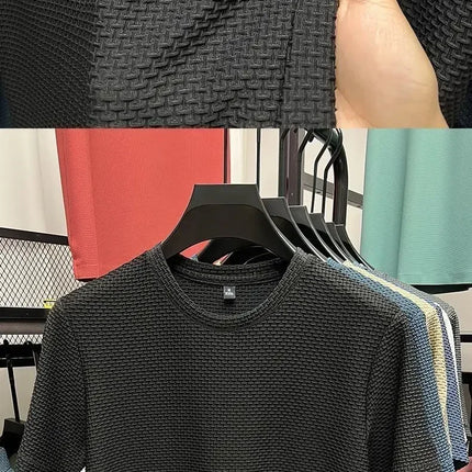 Summer Men's Round Neck Short Sleeved T-shirt M-5XL Oversize Wrinkle Resistant Breathable Top Texture Fabric Versatile Tees