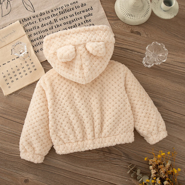 Girl Autumn Winter Keep Warm Clothes Lovely Zipper Hooded Long Sleeved Jacket Baby Girl Pink Plush Coat