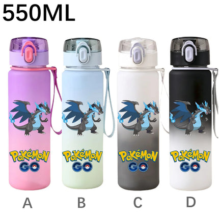550ML Pokemon Sports Water Bottle Pikachu Mewtwo Gengar Eevee Portable Cartoon Drinking Cup Outdoor Hiking Gym Fitness Jugs