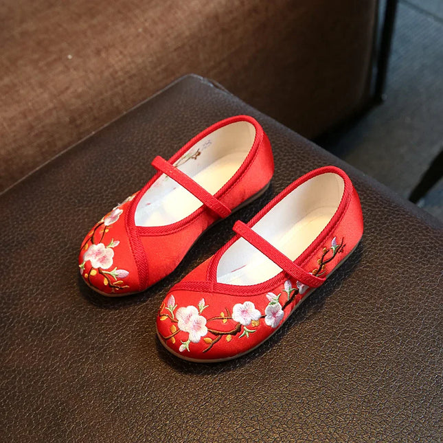 Girls Hanfu Flats Shoes Chinese Style Kids Princess Embroidery Cloth Shoes Dance Versatile Children's Ancient Dress Up Loafers