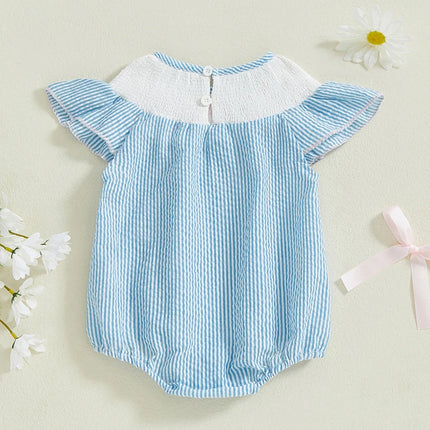 Newborn Baby Girl Clothes Short Sleeve Smocked Bow Print Embroidery Romper Stripe Bodysuit Summer Outfits 0-18M