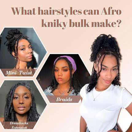 Gray Color 4C Afro Kinky Bulk Human Hair 50g/Pack for Dreadlock Extensions Loc Repair Braiding Twist Tight Afro Kinky Human Hair