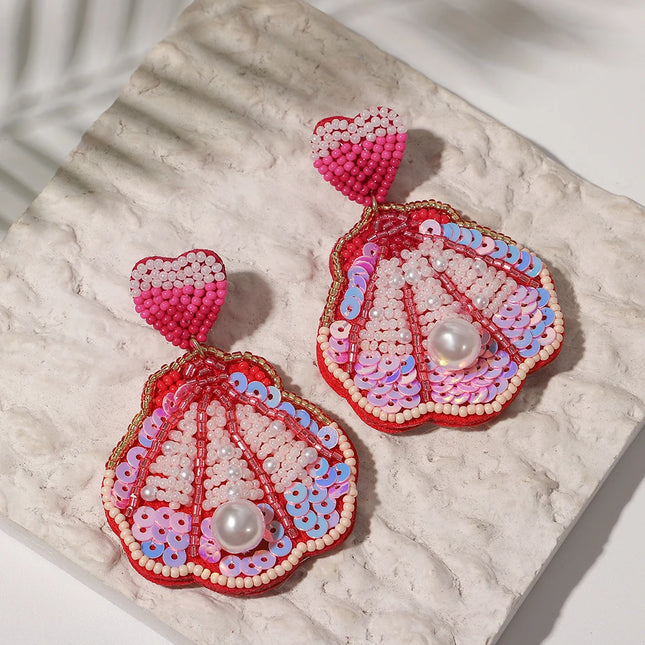 AENSOA Bohemian Starfish Lobster Conch Seed Bead Drop Earrings for Women Handmade Ocean Animal Earrings Summer Beach Jewelry