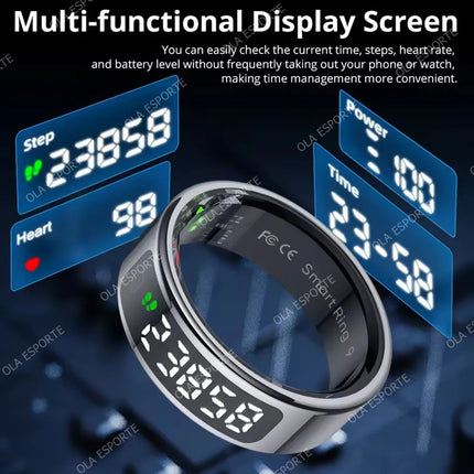 Smart Ring LED Touch Display Screen Health Monitor Gesture Control Wireless Charging Case Sport Waterproof Ring Men Women 2025